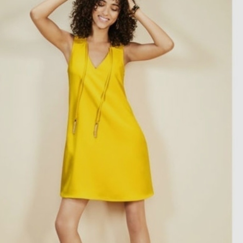 Trina Turk Arleen sleeveless shift dress with tassels size 2 bright yellow